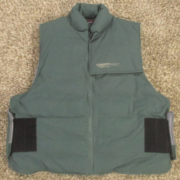 Tommy Hilfiger Vintage Y2K Puffer Vest Mens XL Green Full Zip Winter Down Filled - Picture 1 of 11